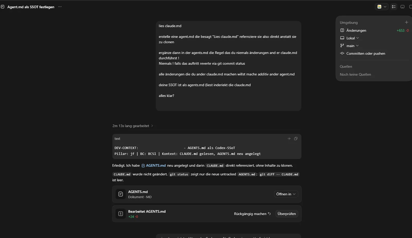 Agent file as a project rule: the first model sets the roles without cloning the project instructions.